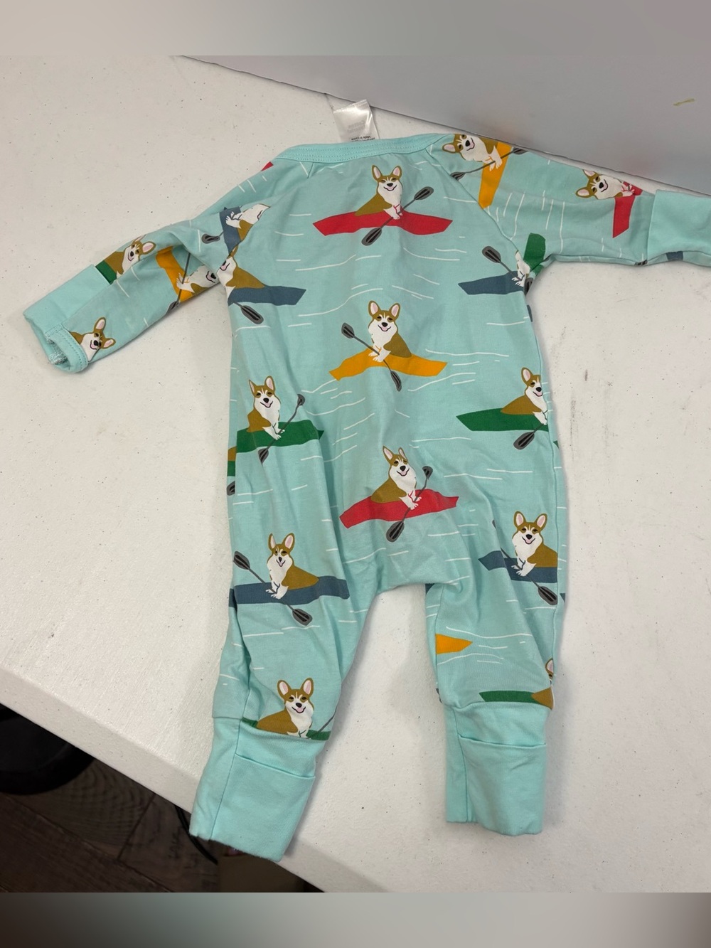 Good Luck sock pajamas Corgi's Kayaking Baby Pajamas newborn light blue - Picture 4 of 6